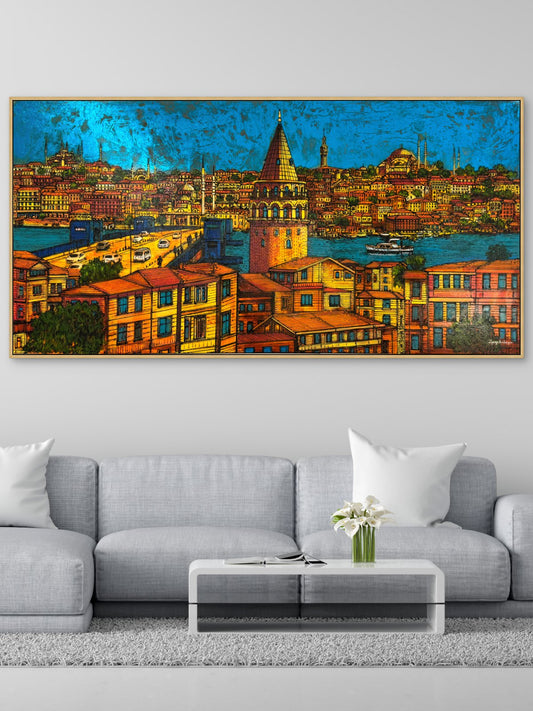 Boğazın Renkli Panoraması Yağlı Boya Tablosu Simurg Sanatevi