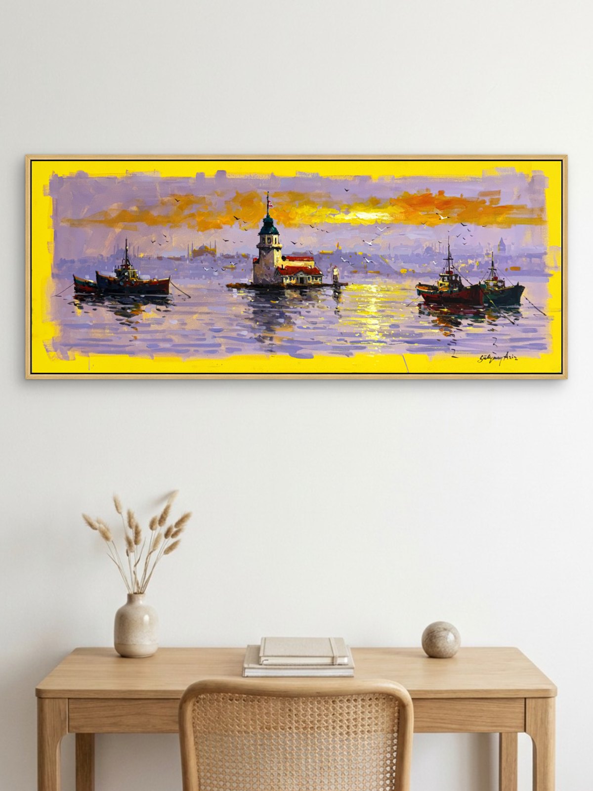 Kız Kulesi Sularında Yağlı Boya Tablosu Simurg Sanatevi