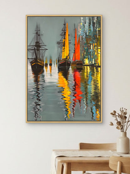 Akşam Limanındaki Yelkenler Yağlı Boya Tablosu Simurg Sanatevi