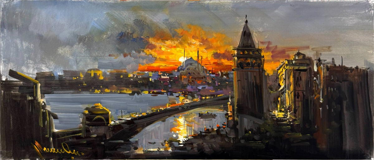 Gün Batımında Şehir Yağlı Boya Tablosu Simurg Sanatevi