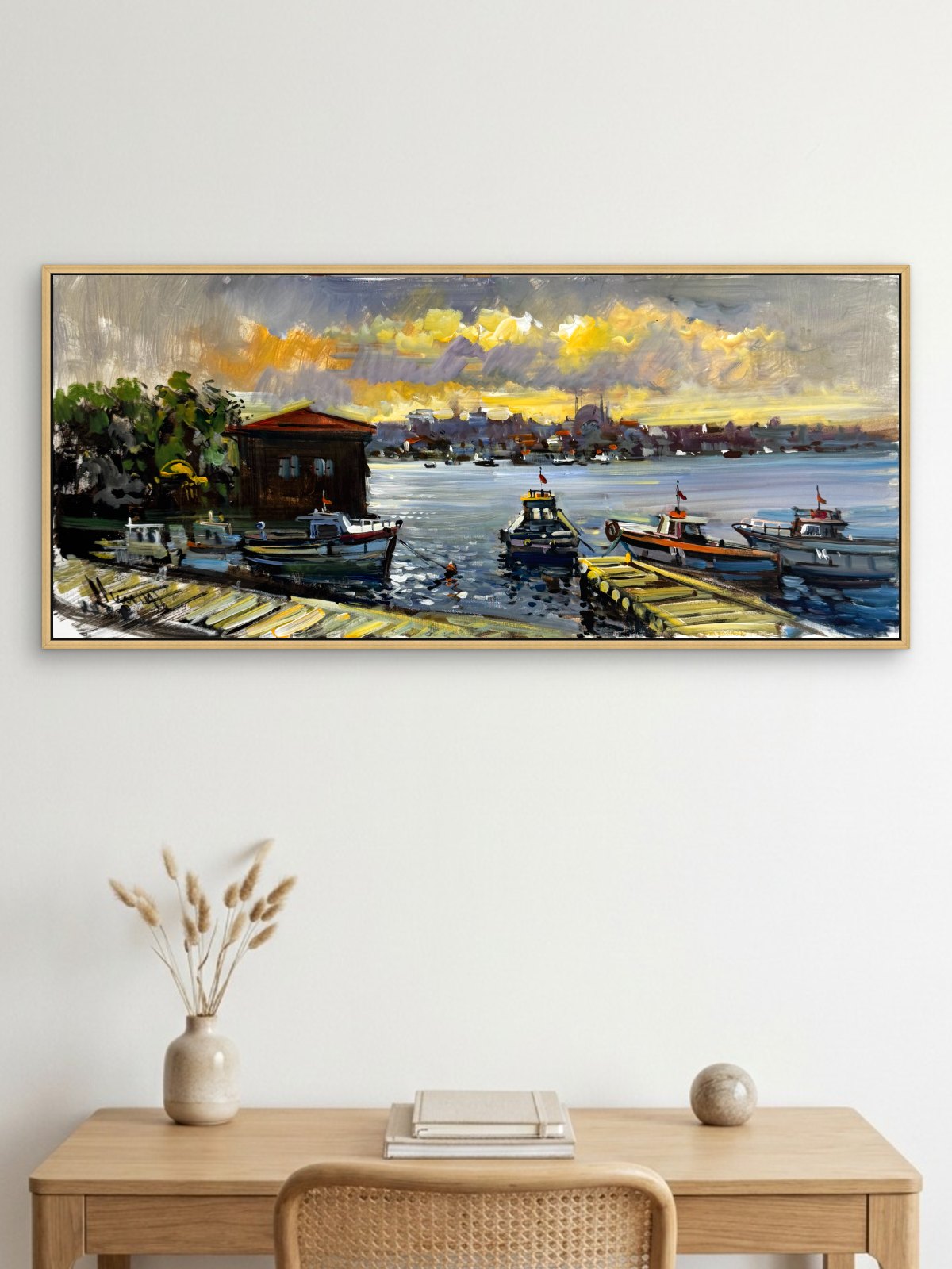 Sessiz Akşam Limanı Yağlı Boya Tablosu Simurg Sanatevi