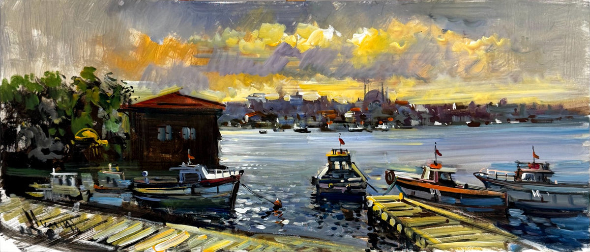 Sessiz Akşam Limanı Yağlı Boya Tablosu Simurg Sanatevi