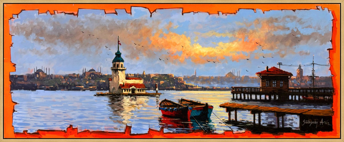 Kıyıda Kule Yağlı Boya Tablosu Simurg Sanatevi