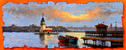 Kıyıda Kule Yağlı Boya Tablosu Simurg Sanatevi
