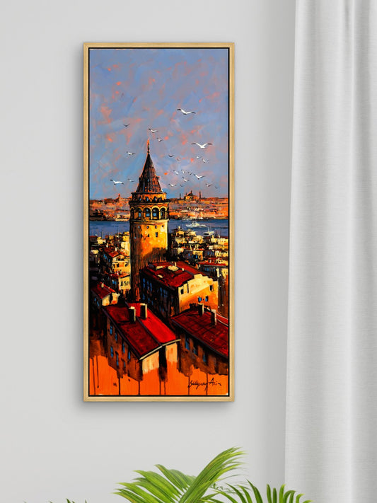 Kuleli Şehir Akşamı Yağlı Boya Tablosu Simurg Sanatevi