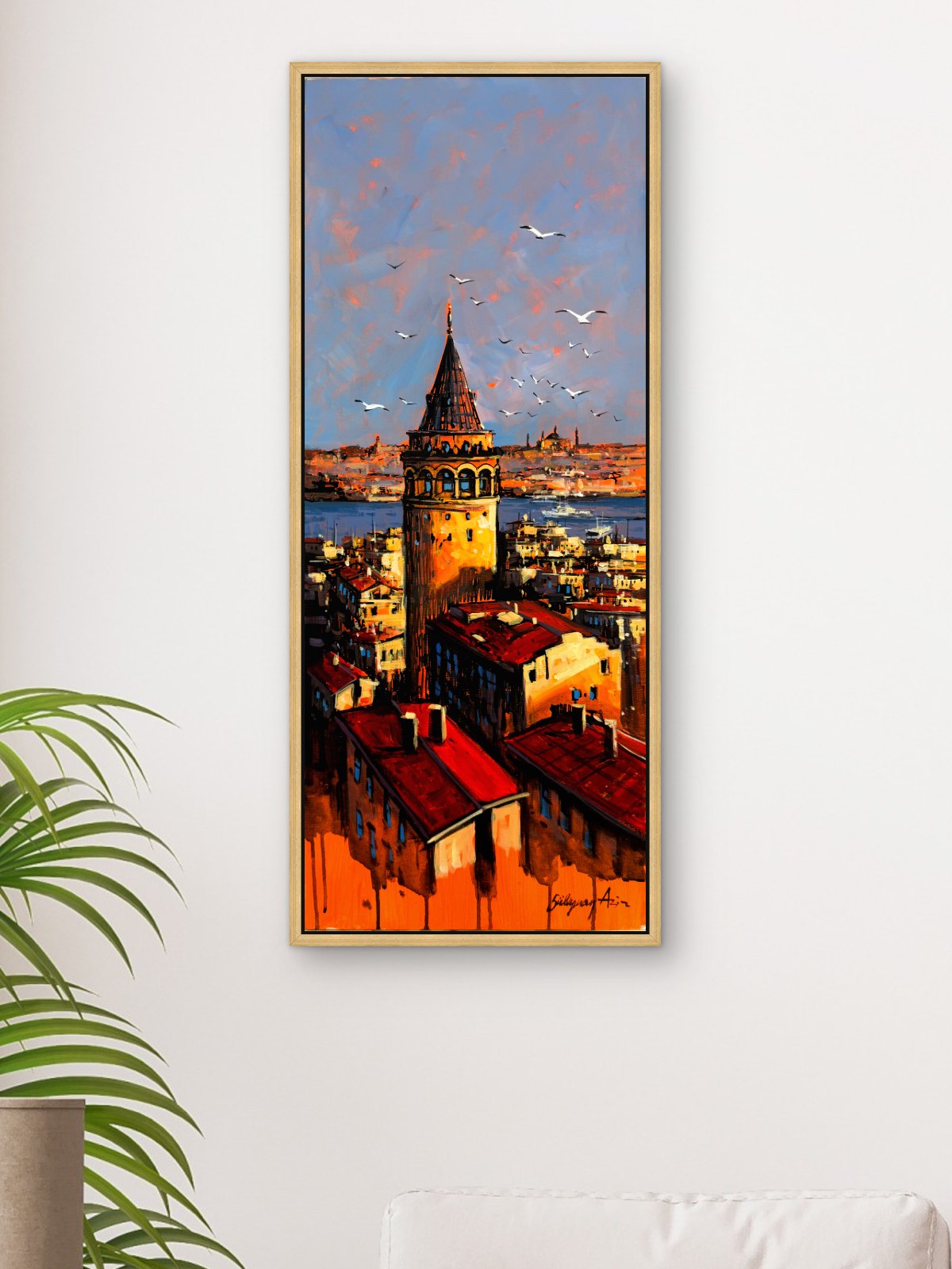 Kuleli Şehir Akşamı Yağlı Boya Tablosu Simurg Sanatevi