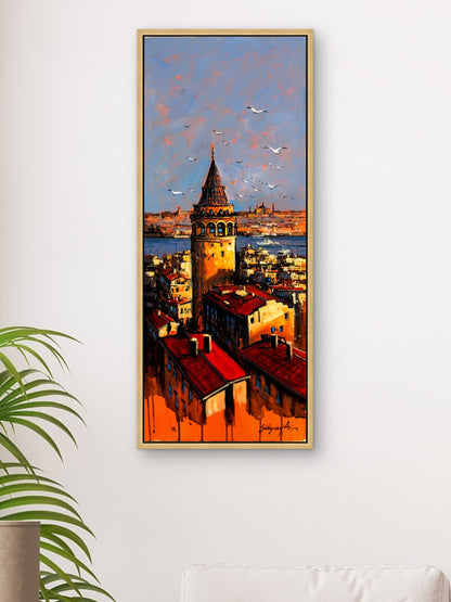 Kuleli Şehir Akşamı Yağlı Boya Tablosu Simurg Sanatevi