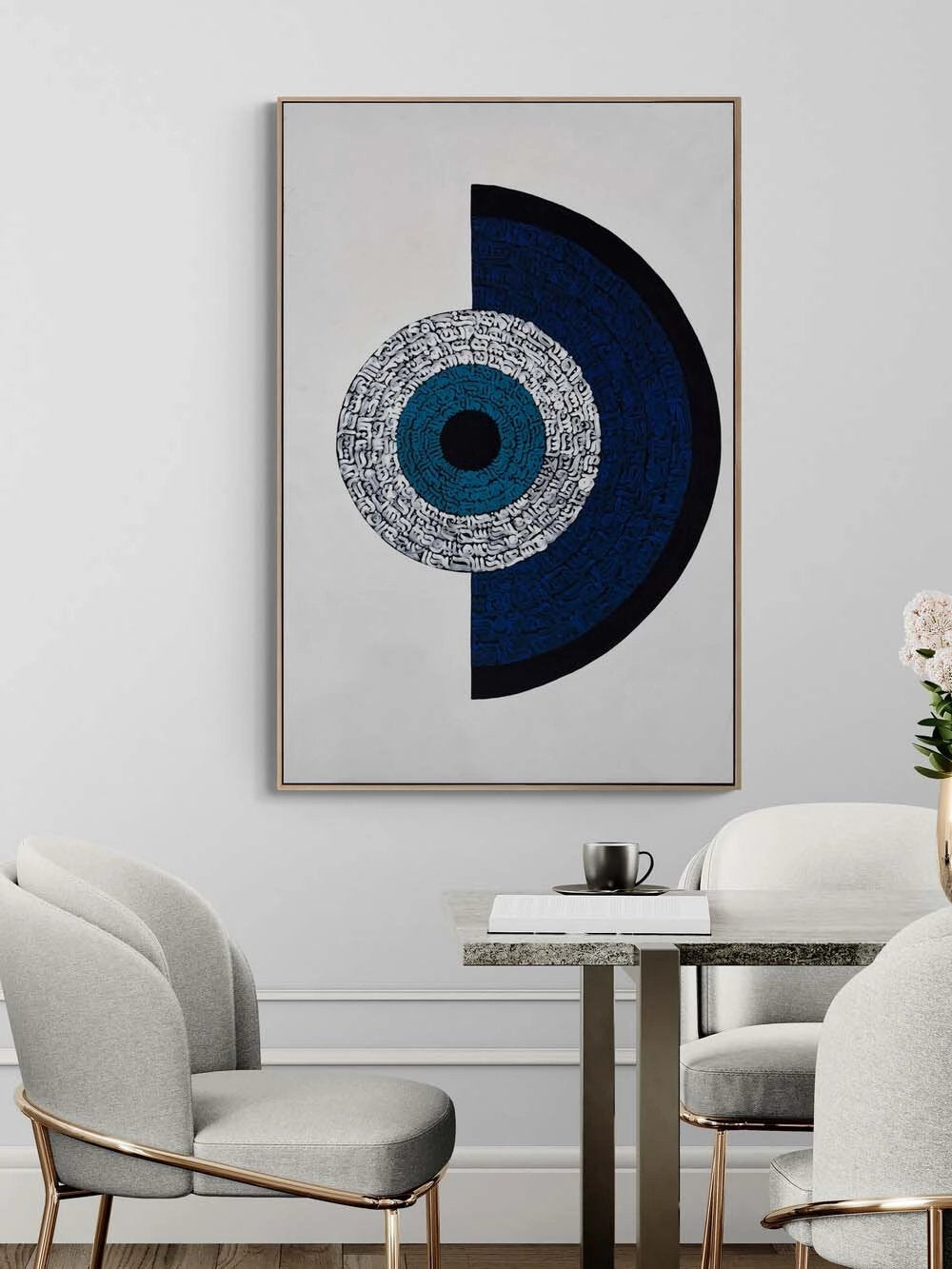 Nazar Boncuğu Meşk Yağlı Boya Hat Tablosu