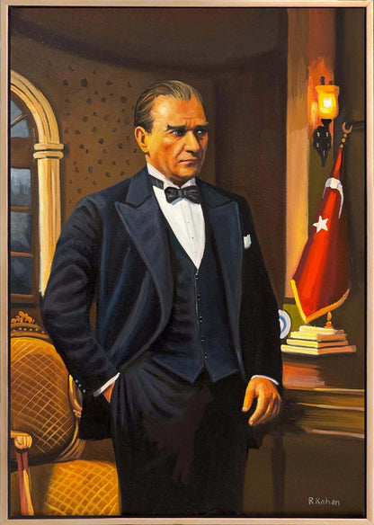 Mustafa Kemal Atatürk Duruşu Yağlı Boya Tablosu