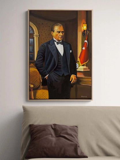 Mustafa Kemal Atatürk Duruşu Yağlı Boya Tablosu