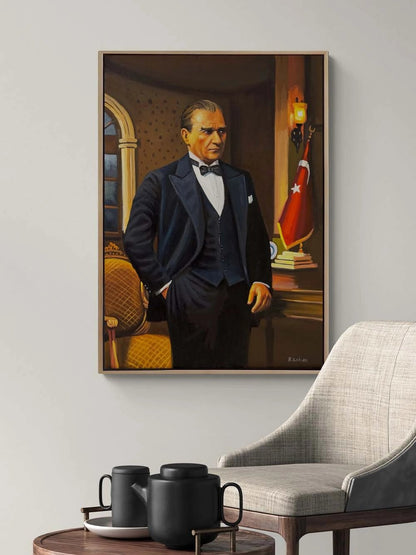 Mustafa Kemal Atatürk Duruşu Yağlı Boya Tablosu