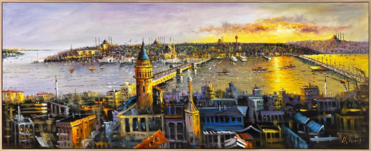 Galata’dan Gün Batımı Yağlı Boya Tablosu