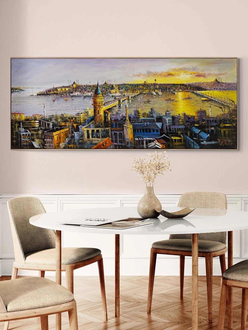 Galata’dan Gün Batımı Yağlı Boya Tablosu