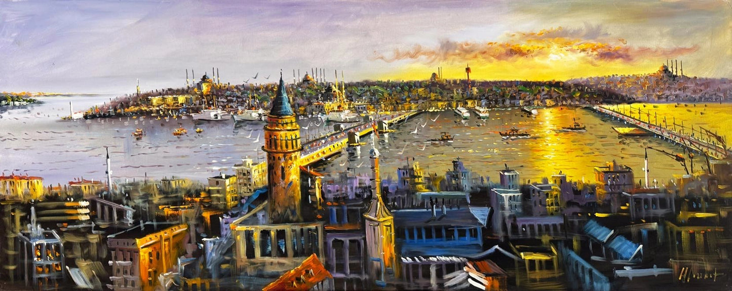 Galata’dan Gün Batımı Yağlı Boya Tablosu