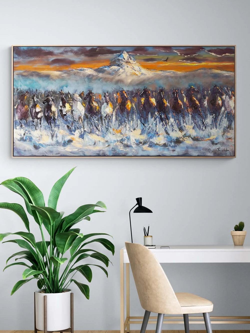 Karda Koşan Atlar Yağlı Boya Tablosu