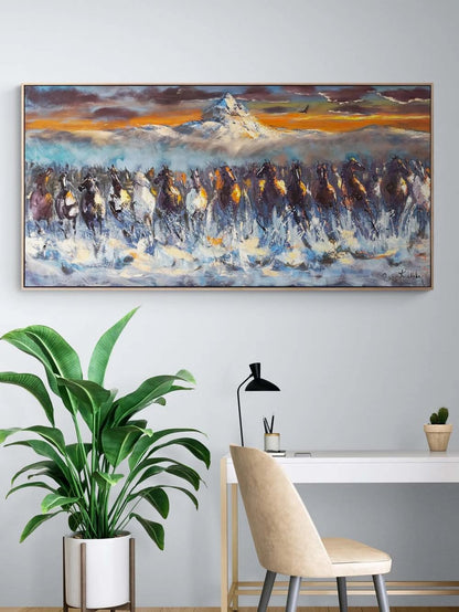 Karda Koşan Atlar Yağlı Boya Tablosu