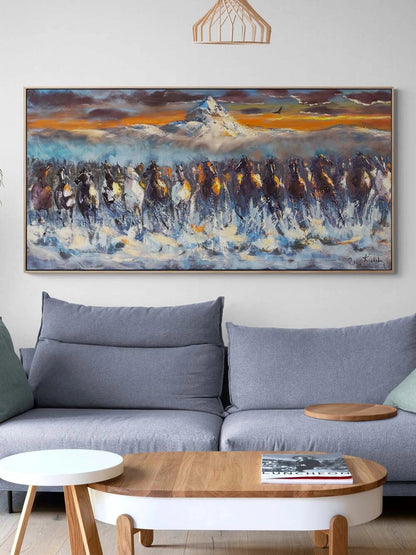 Karda Koşan Atlar Yağlı Boya Tablosu