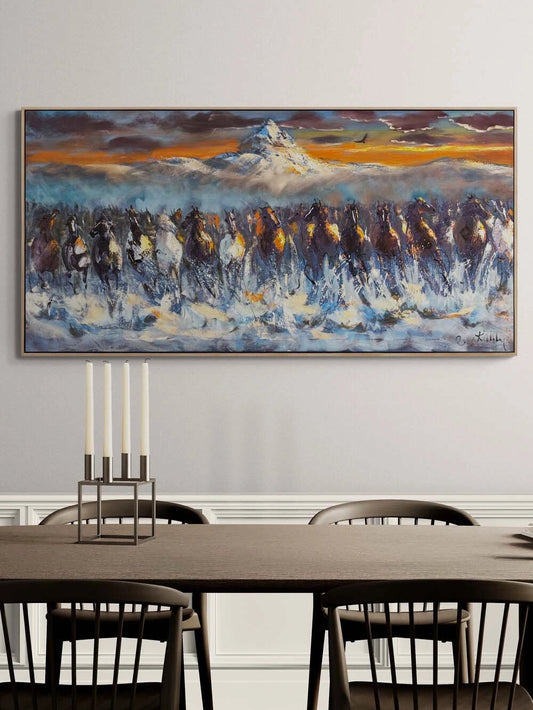 Karda Koşan Atlar Yağlı Boya Tablosu