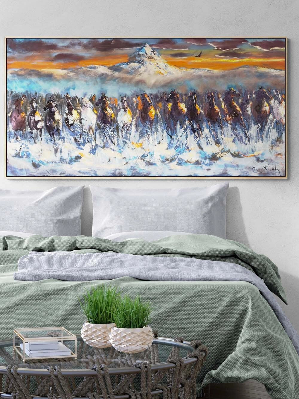 Karda Koşan Atlar Yağlı Boya Tablosu