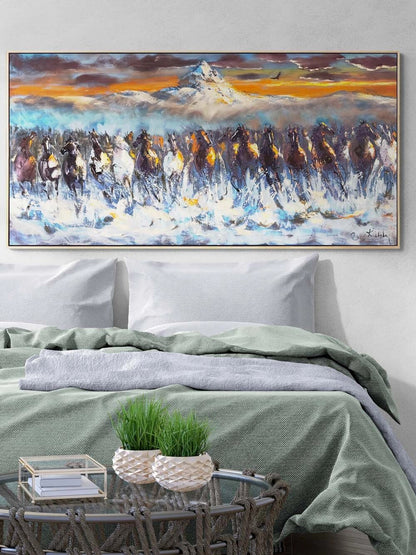 Karda Koşan Atlar Yağlı Boya Tablosu