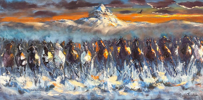 Karda Koşan Atlar Yağlı Boya Tablosu