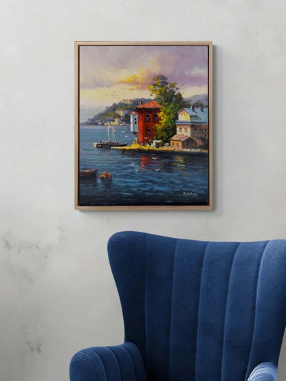 Boğaz Manzarası Yalılar Yağlı Boya Tablosu