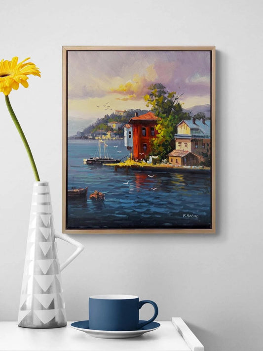 Boğaz Manzarası Yalılar Yağlı Boya Tablosu