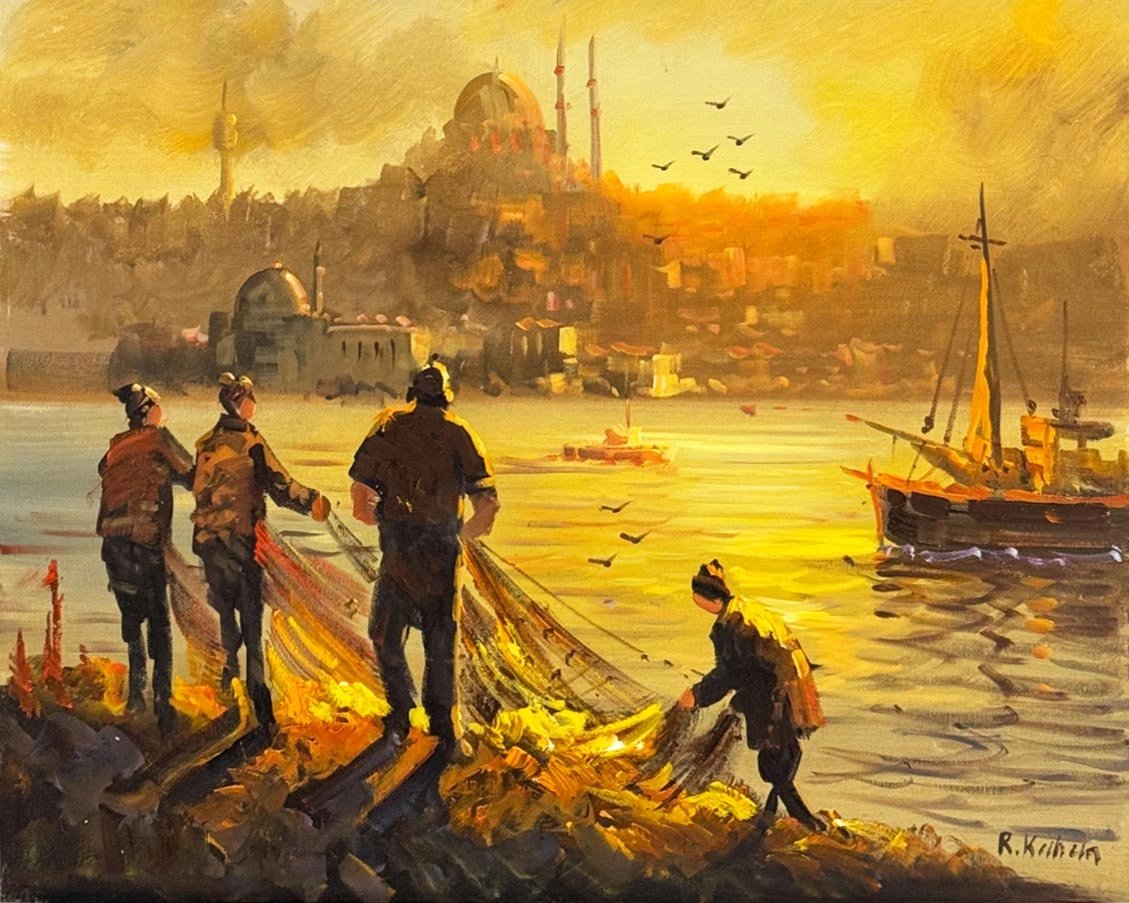 Boğazda Balıkçı Bereketi Yağlı Boya Tablosu