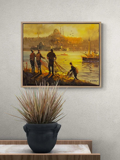 Boğazda Balıkçı Bereketi Yağlı Boya Tablosu