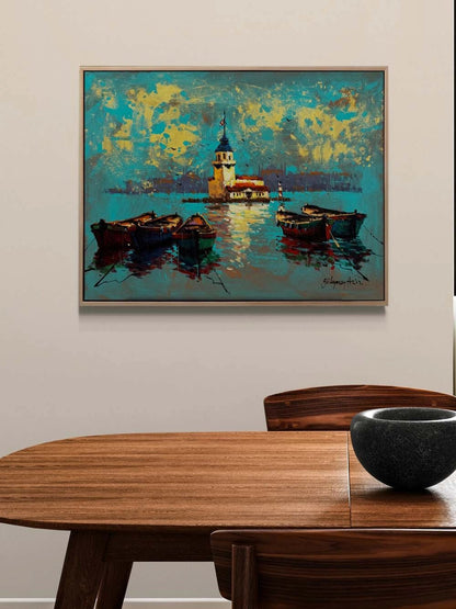 Kız Kulesinde Sandallar Yağlı Boya Tablosu