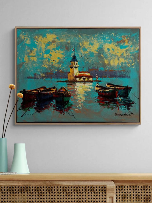 Kız Kulesinde Sandallar Yağlı Boya Tablosu