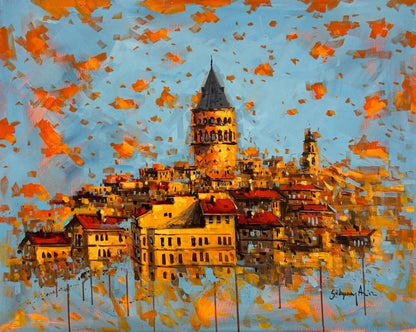 Galata'dan Manzarası Yağlı Boya Tablosu