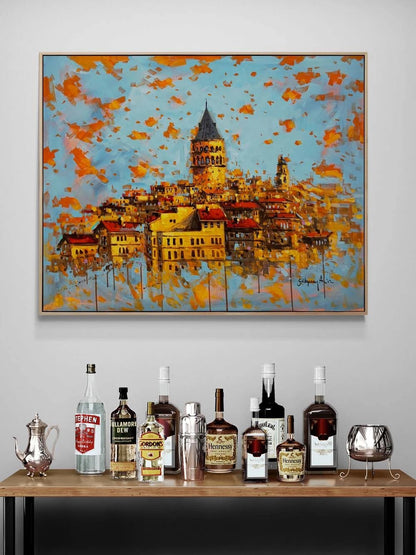 Galata'dan Manzarası Yağlı Boya Tablosu