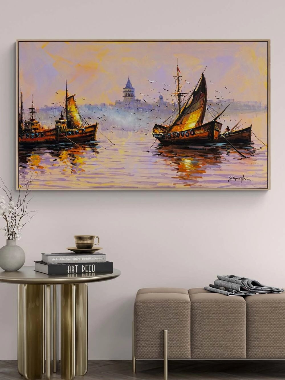 Gün Batarken Liman Yağlı Boya Tablosu