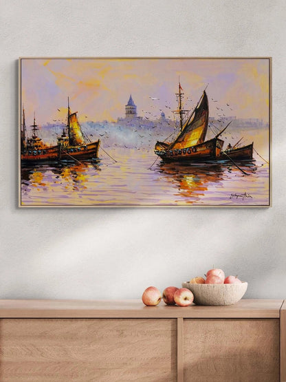 Gün Batarken Liman Yağlı Boya Tablosu