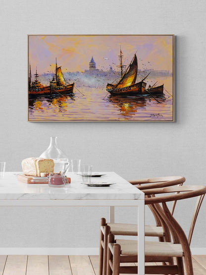 Gün Batarken Liman Yağlı Boya Tablosu