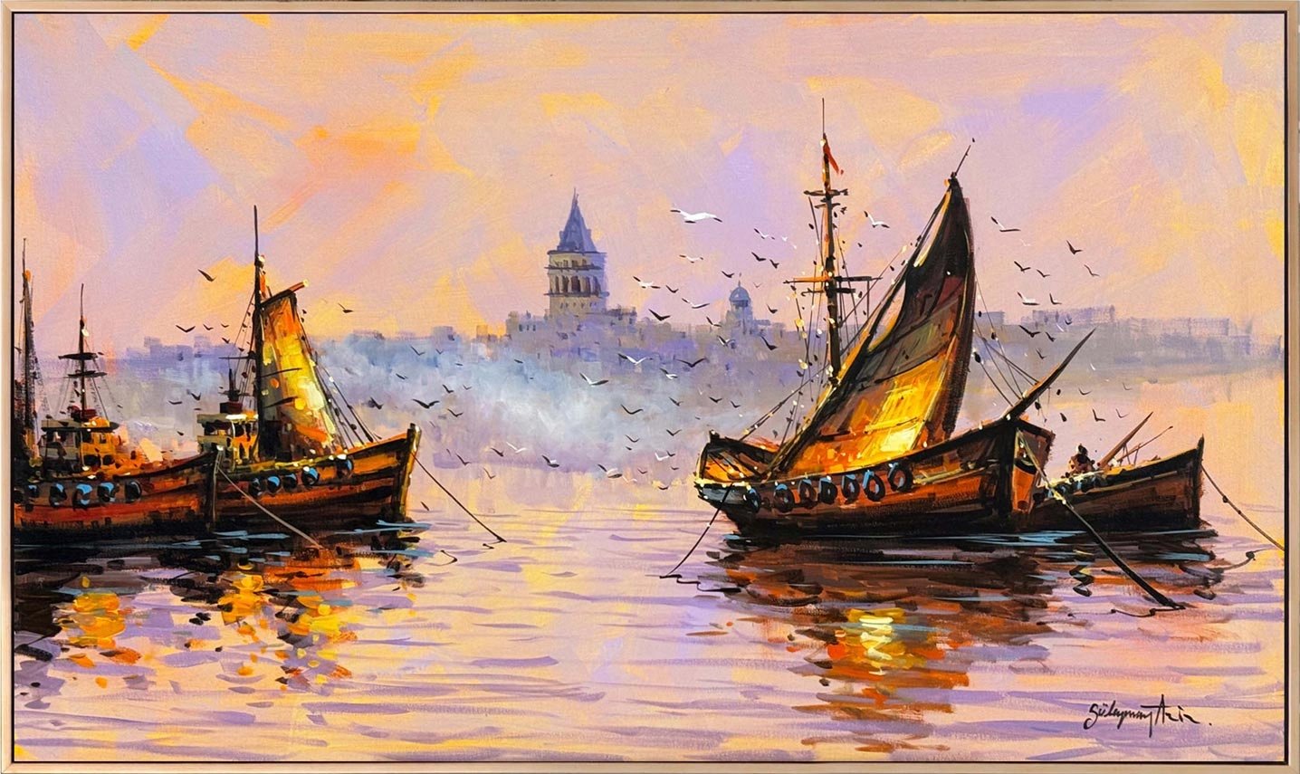 Gün Batarken Liman Yağlı Boya Tablosu