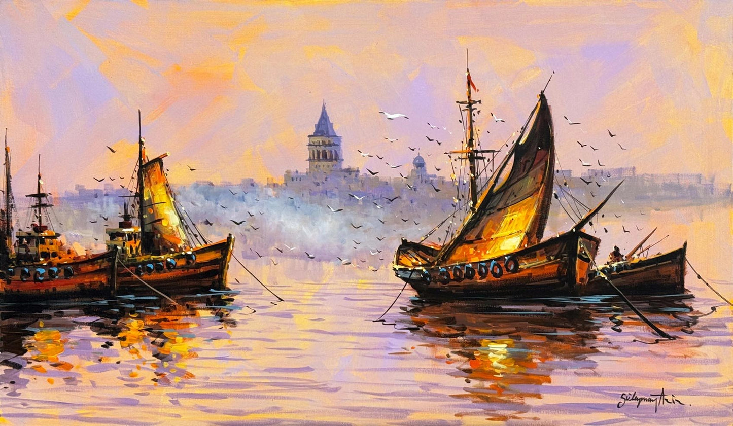 Gün Batarken Liman Yağlı Boya Tablosu