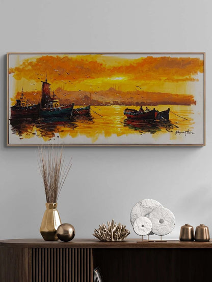 Günbatımında Boğaz Sefası Yağlı Boya Tablosu