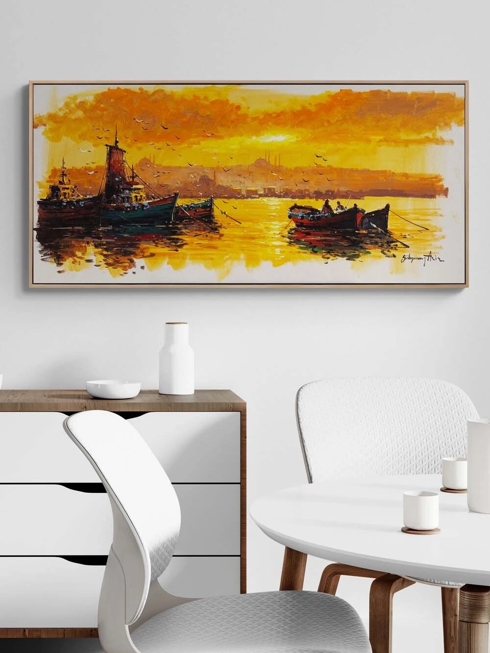 Günbatımında Boğaz Sefası Yağlı Boya Tablosu