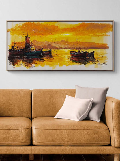 Günbatımında Boğaz Sefası Yağlı Boya Tablosu