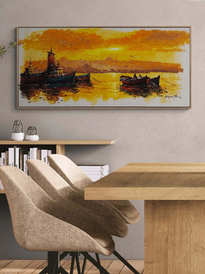Günbatımında Boğaz Sefası Yağlı Boya Tablosu
