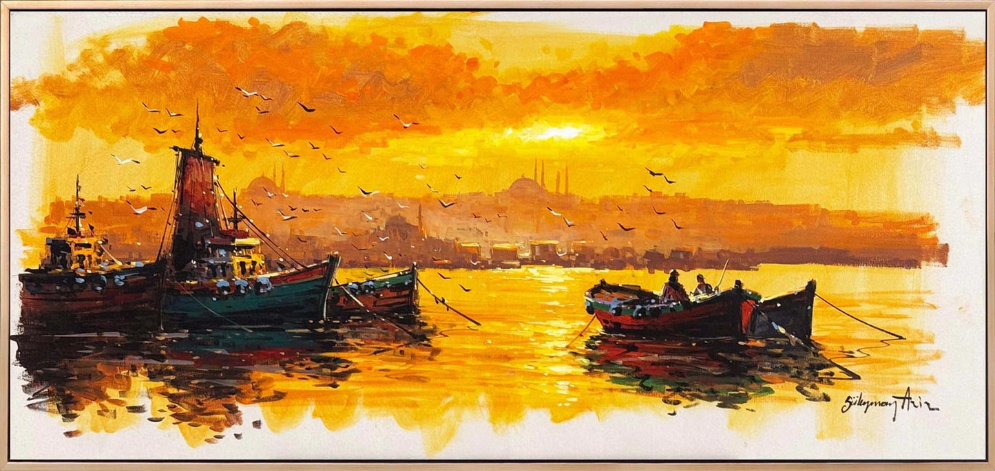 Günbatımında Boğaz Sefası Yağlı Boya Tablosu