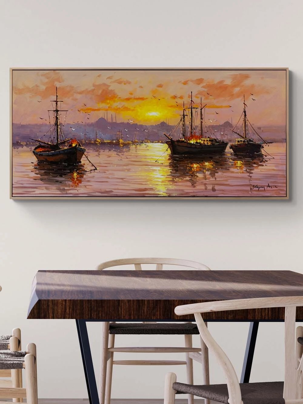 Boğazda Güneşin Vedası Yağlı Boya Tablosu