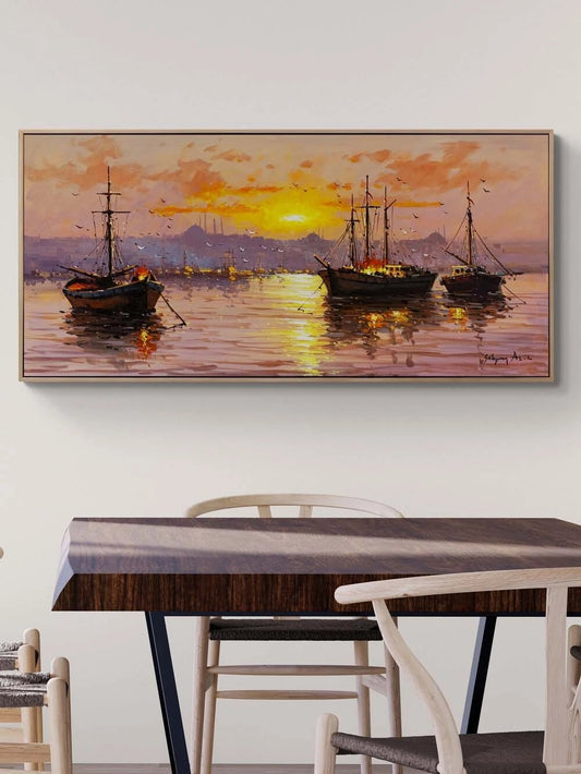 Boğazda Güneşin Vedası Yağlı Boya Tablosu