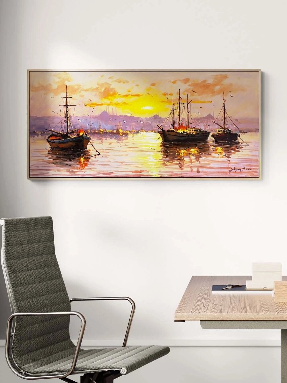 Boğazda Güneşin Vedası Yağlı Boya Tablosu