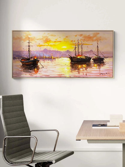 Boğazda Güneşin Vedası Yağlı Boya Tablosu