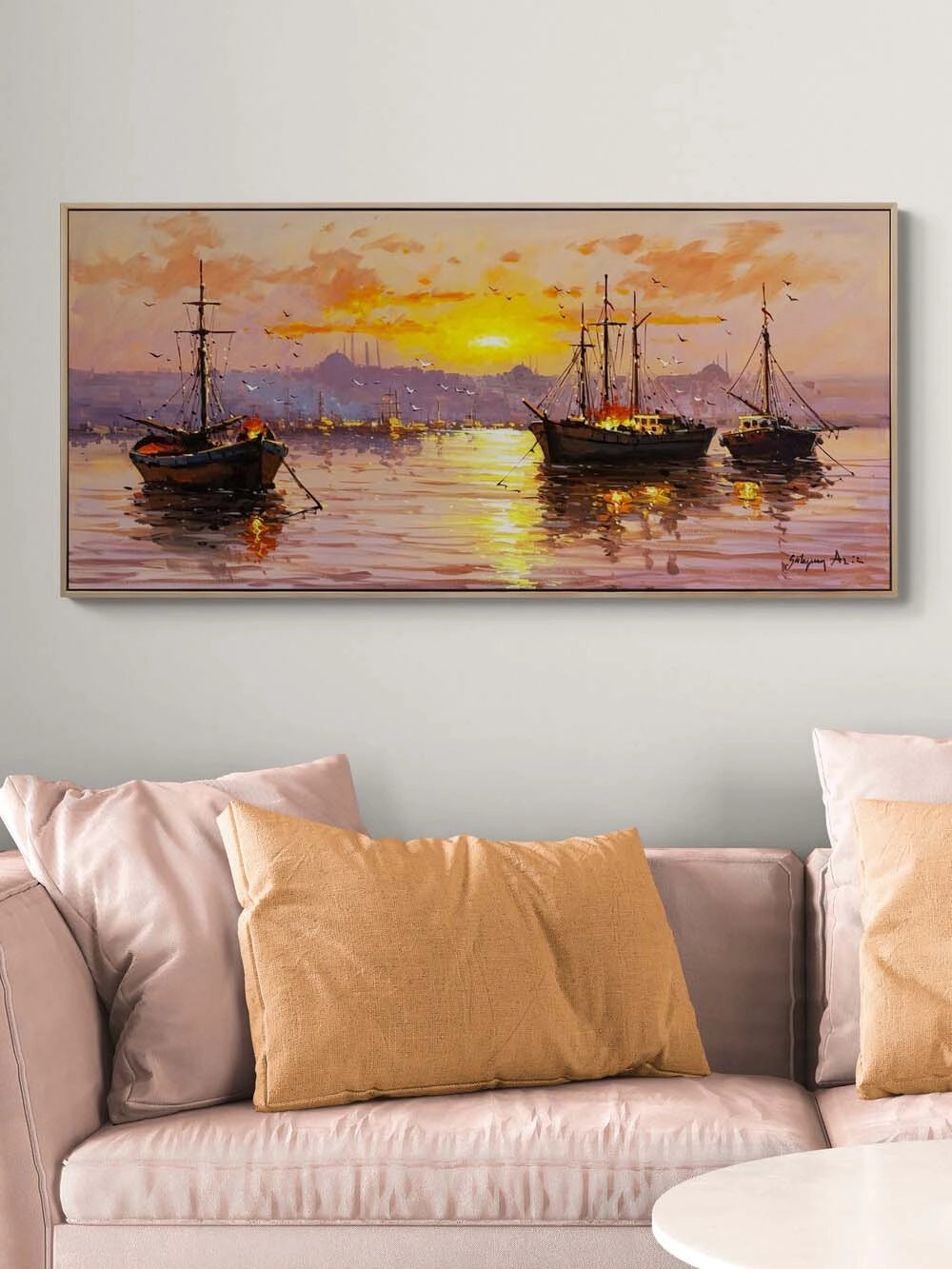 Boğazda Güneşin Vedası Yağlı Boya Tablosu