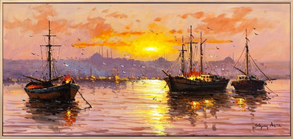 Boğazda Güneşin Vedası Yağlı Boya Tablosu