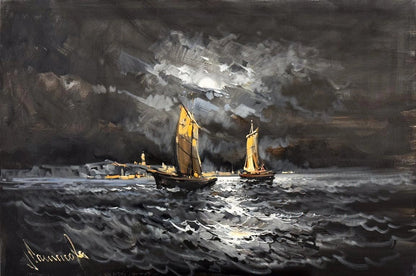 Ayın Altında Deniz Yağlı Boya Tablosu